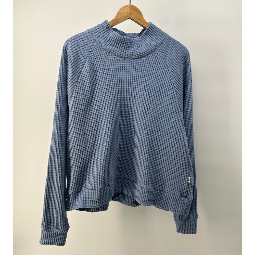 The North Face Womens Waffle Knit Mock Neck Pullover Blue A5GMZ Medium